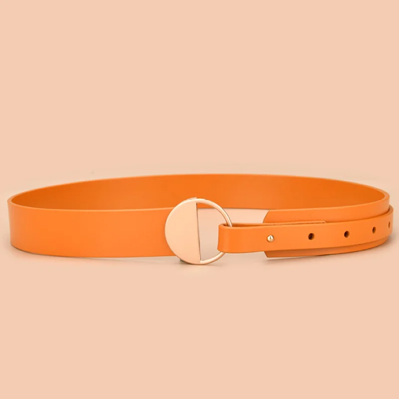 حزام جلد طبيعي للنساء ، إبزيم نحاسي فاخر ، حزام جلد البقر ، حزام جينز بسيط ، لون الحلوى ، عرض