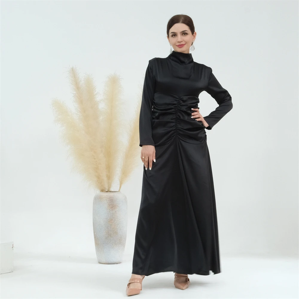 

Eid Abaya Women Satin Islamic Long Dress Pleated Muslim Robe Dubai Turkish Modest Abayas Party Kaftan Femme Musulman Caftan Gown