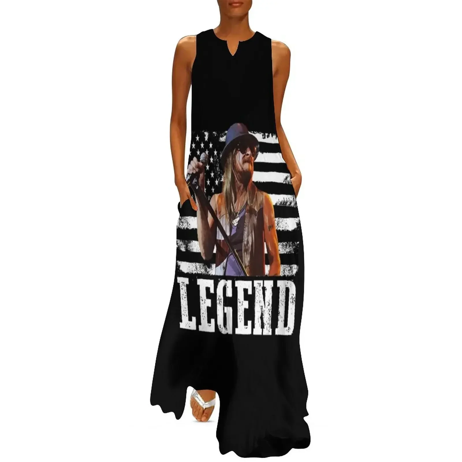 

Distressed American Flag Name Music Kid Rock Legend Long Dress Casual dresses Dress