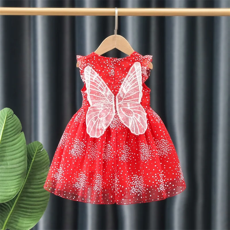 Summer Toddler Flower Fairy Princess Wedding Baby Girls Sleeveless Wings Party Evening Dresses Children Clothes 0 To 3 Years Old