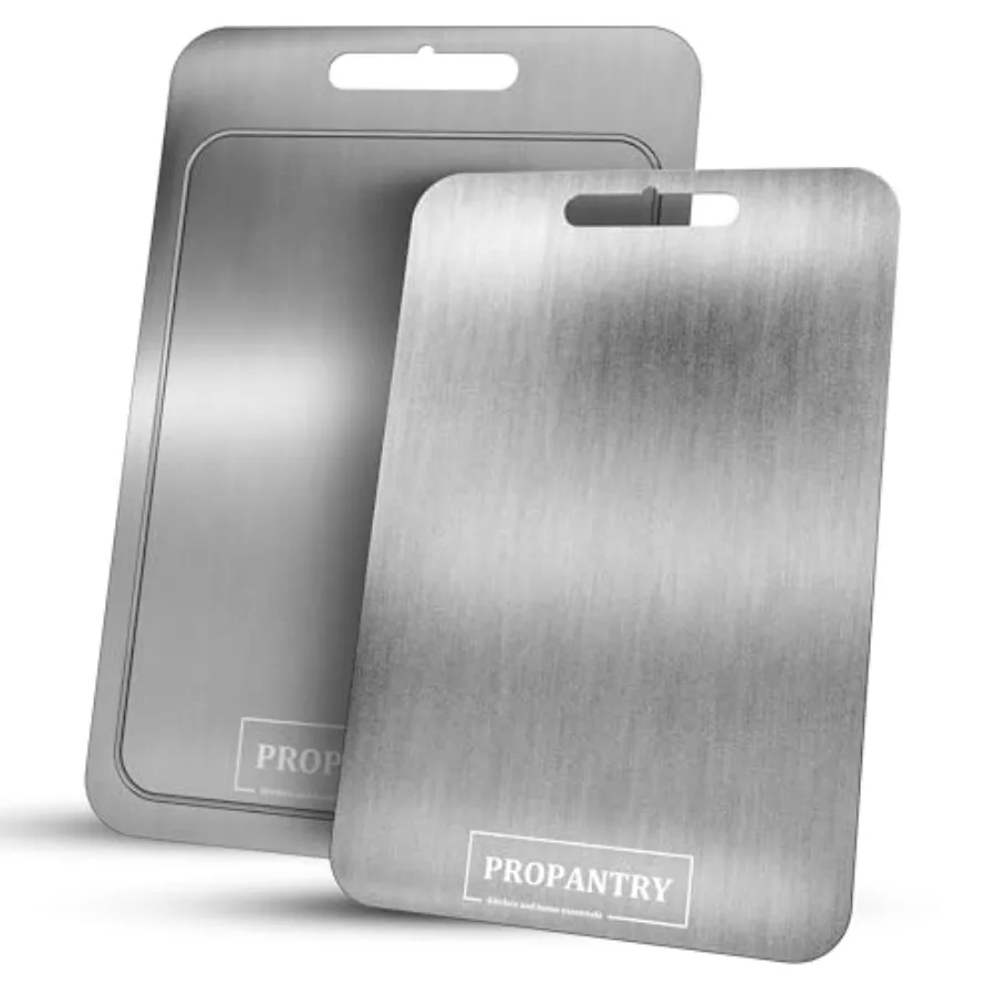 

Titanium Cutting Board 2Pcs Pure 100 Titanium Kitchen Cutting Boards Durable Metal Chopping Board with Non-Slip Edges Stainless