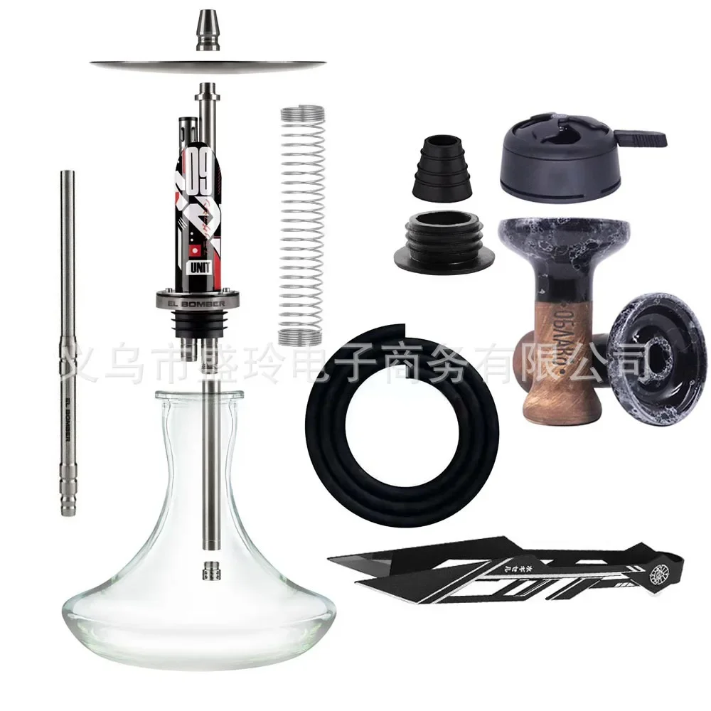 

EL Bomber Hookah Stainless Steel Single Tube Hookah Shisha Set with Glass Bottle