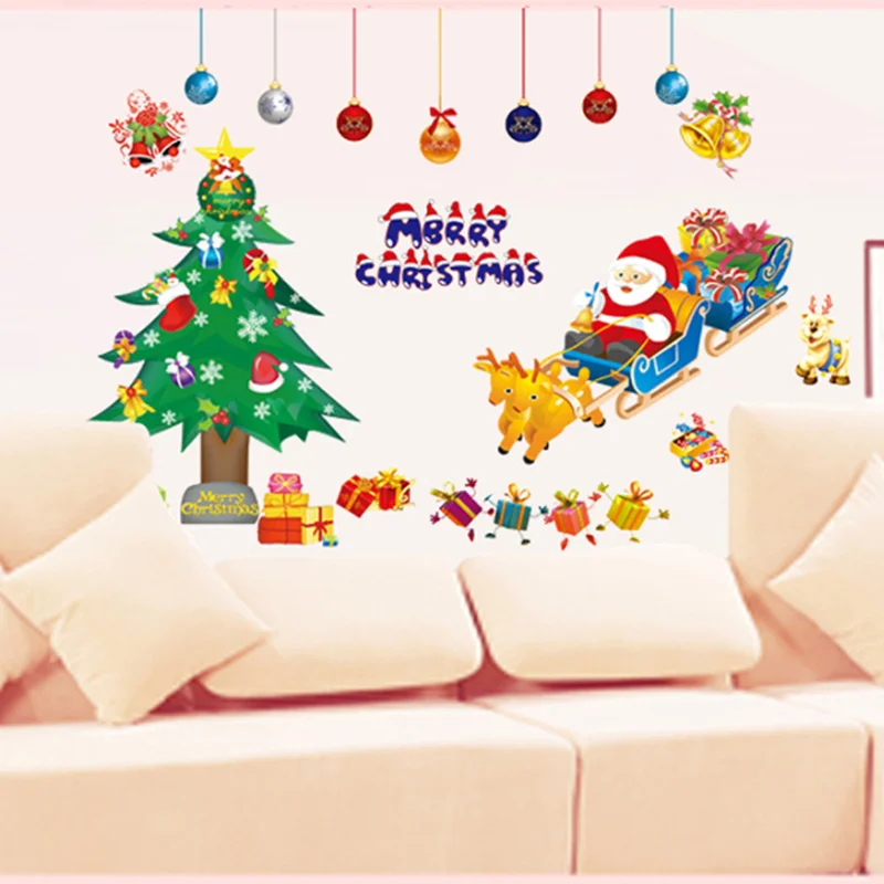 Christmas Tree Santa Claus Wall Sticker Shop Window Glass Layout Electrostatic Sticker Moisture-proof Anti Fouling Removable