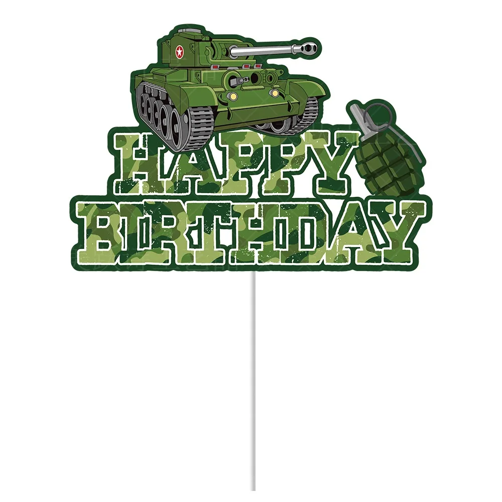 Camouflage Birthday Party Tank Cake Topper Happy Birthday Sign Cake Decor Soldier Camouflage Army Military Birthday Party Decors