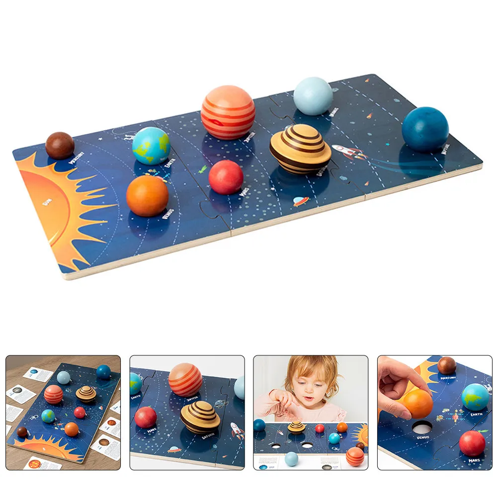 

1Set Wooden Space Planet Puzzle Early Learning Cartoon Matching Plaything for Kids Solar System Cognition Development Wooden