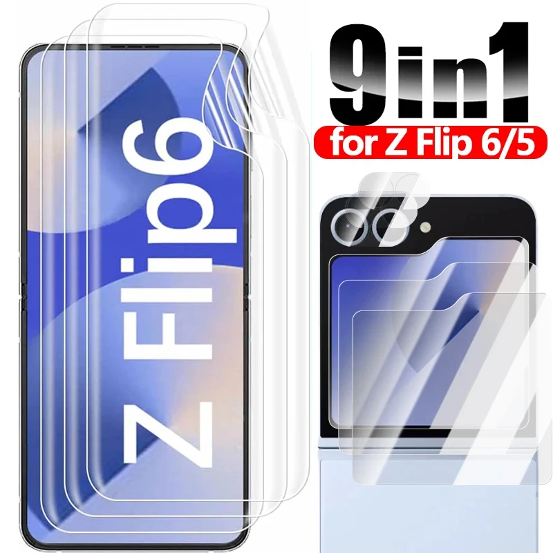 9 IN 1 Screen Protector For Samsung Galaxy Z Flip 6 Flip6 Flip5 5G Rear Camera Lens Screen Tempered Glass Inner Hydrogel Film