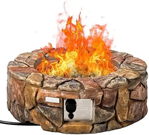 Propane Fire Pit Outdoor Patio Gas Burner Stove with Cover & Artificial Stone Rocks