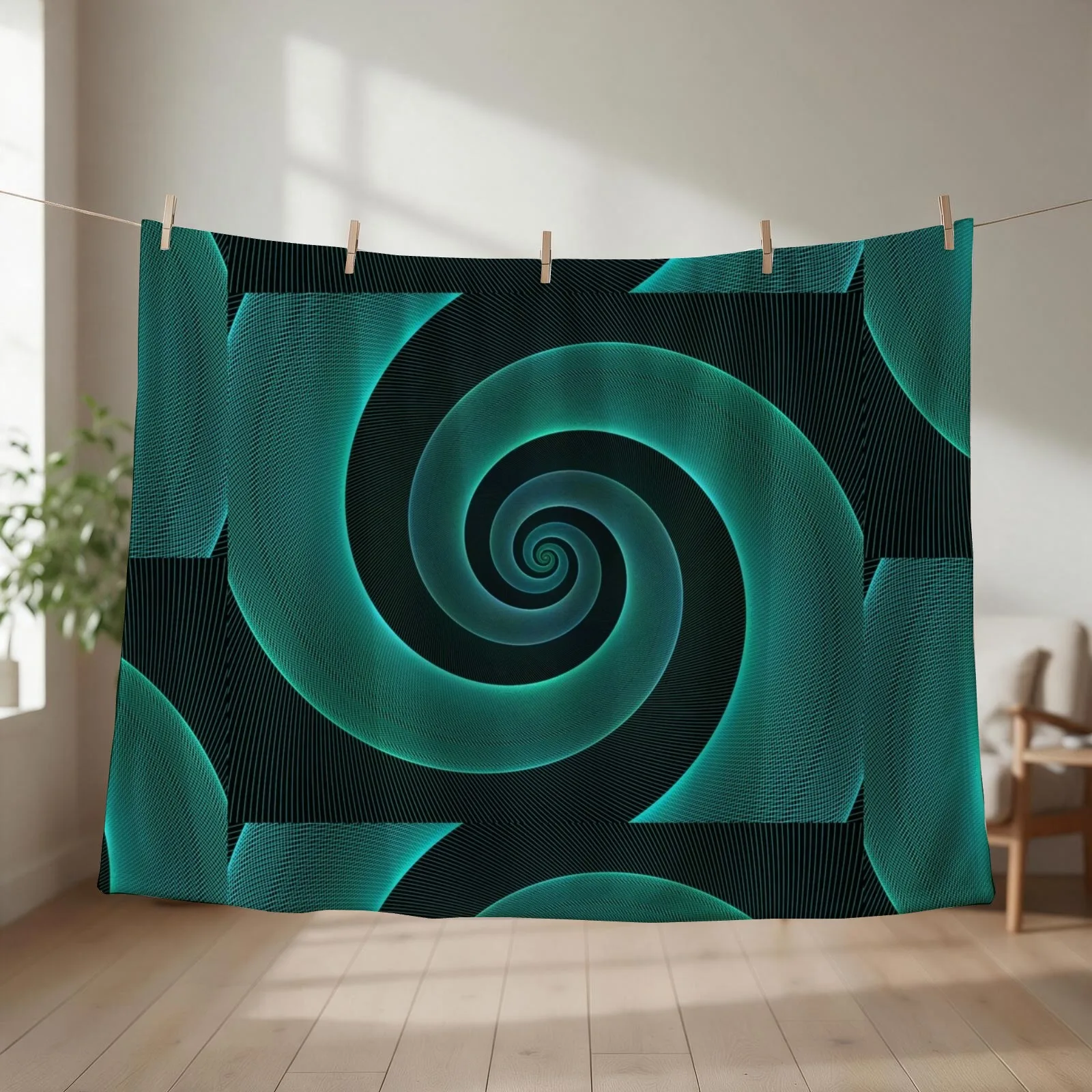 Turquoise Spiral Vortex hipsterswirls Throw Pillow Throw Blanket Retros Luxury St Picnic Personalized Gift Blankets