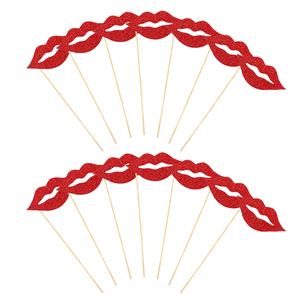 

60 Pcs Red Lips Photo Props Funny Mouth Selfie Accessories Photobooth Engaged Party Lip-shaped Handheld
