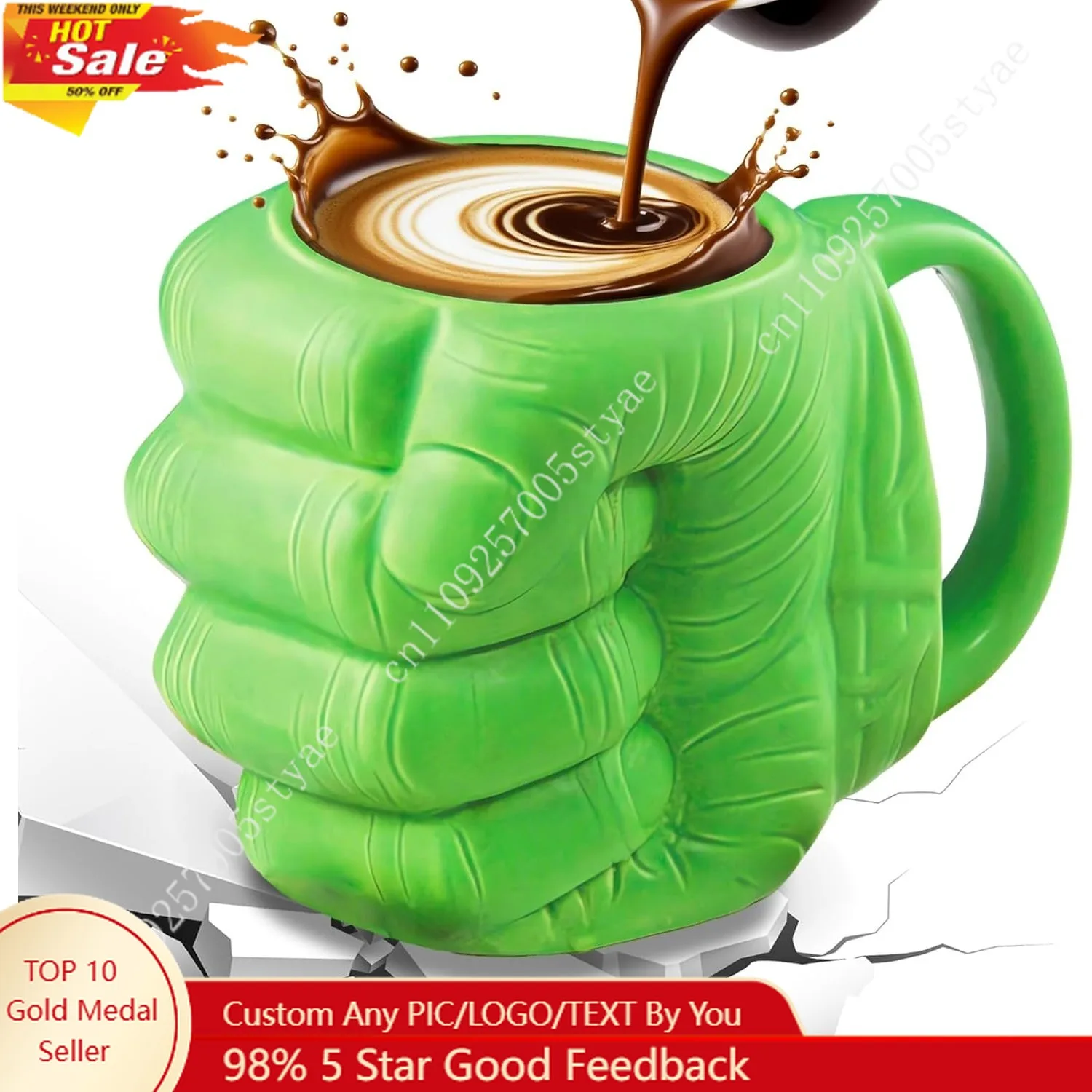 

Hulk Inspired Fist Mug Oversized Ceramic Coffee Cup with Sculpted Grip Design Funny Shaped 3D Mugs Cosplay Novelty Gift