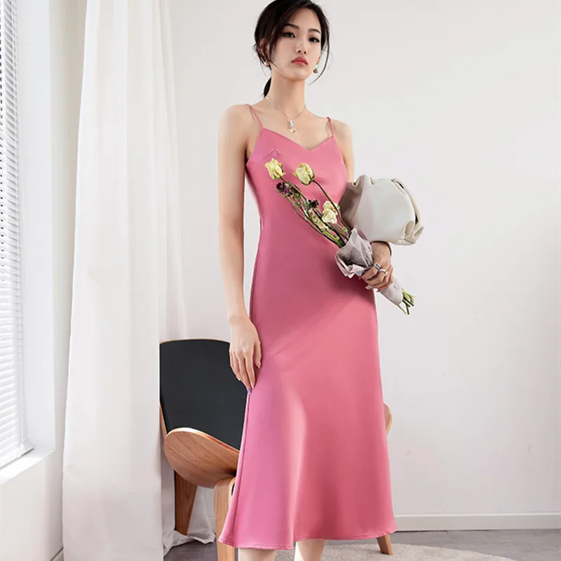 2025 Summer Elegant Women artificial silk wedding party dress spaghetti strap Satin Maxi Long Dresses  Robe Ropa Mujer Vestidos