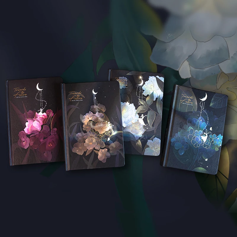 Cuaderno Luminoso A5, 112 Páginas, Tapa Dura, Diseño Floral, para Regalo, Diseño Estético de Ballet Lunar, Bloc de Notas Ilustrado a Todo Color