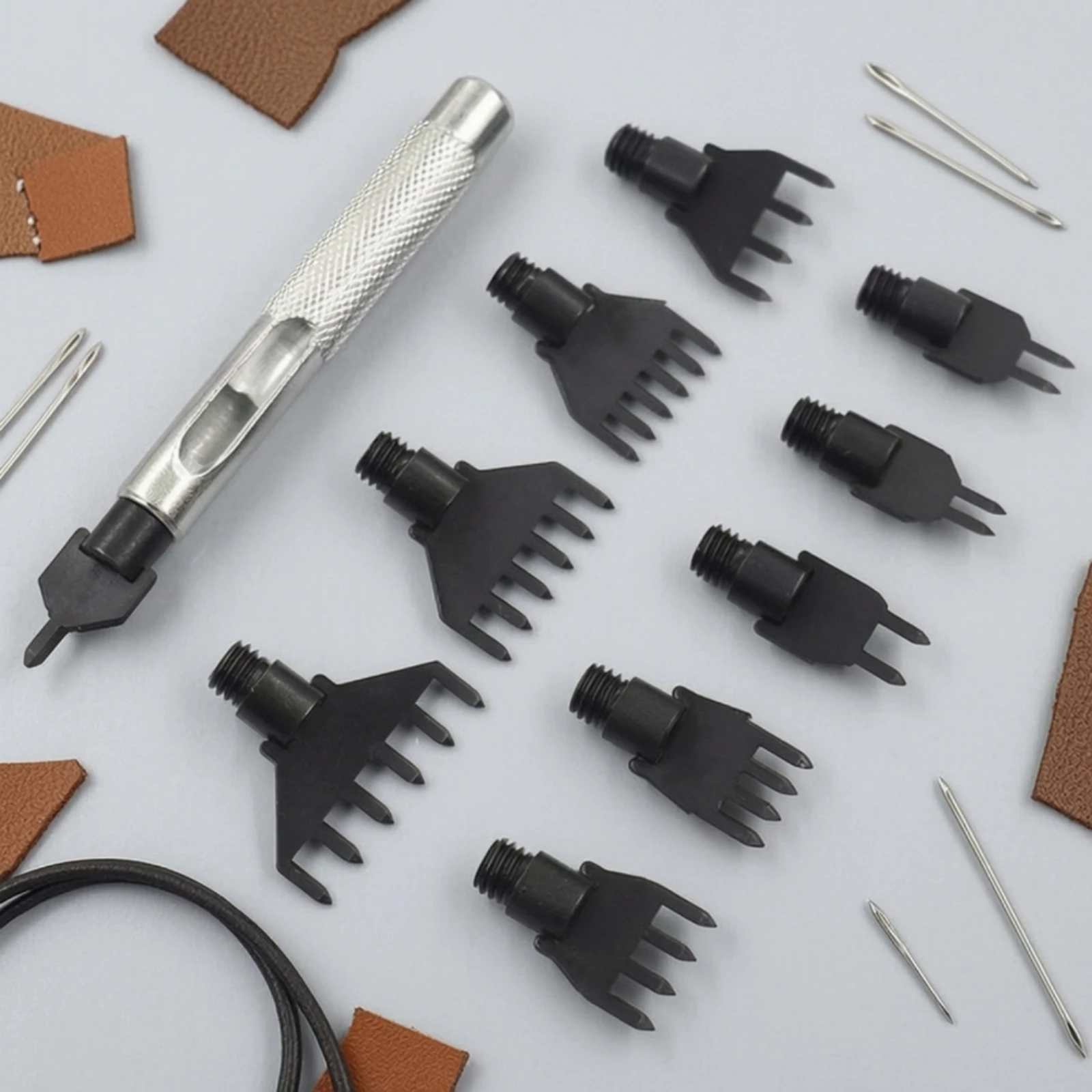 Leather Hole Punch Tool Set Multi-Tooth Interchangeable Hole Punch Tool Threaded Multifunctional for Leathercrafters