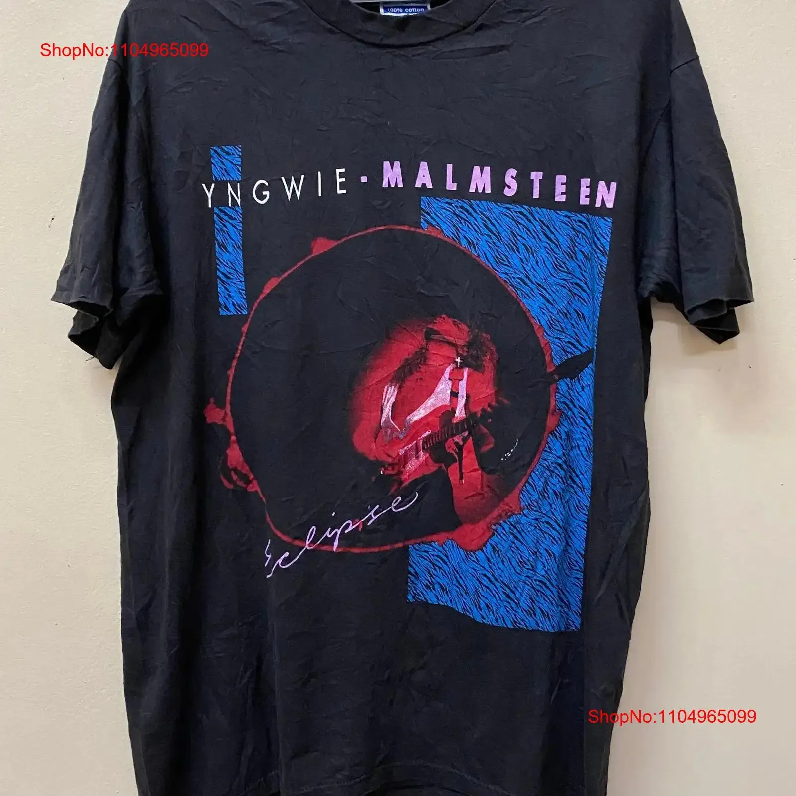 

Винтажная футболка 90-х годов Yngwie Malmstein Eclipse Tour, винтажный потертый универсальный топ для повседневной носки, дышащая мужская футболка