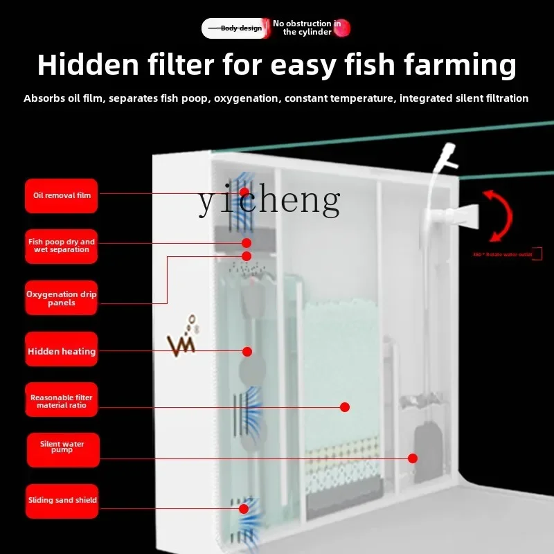 ZZ ultra-white glass landscaping small fish tank living room household ecological aquarium side filter lazy self-circulation