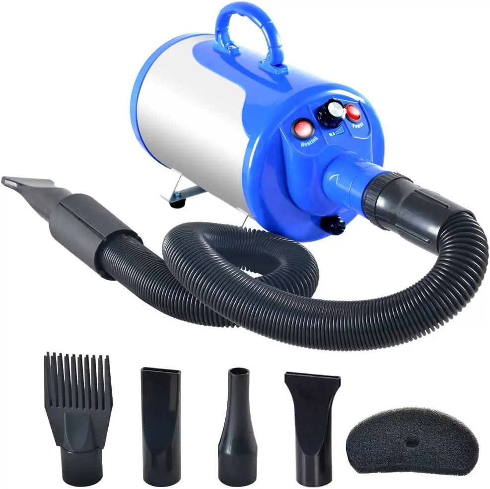 

Pet Hair Force Dryer with Heater for Dog Grooming, Blue - Fast Drying Blower