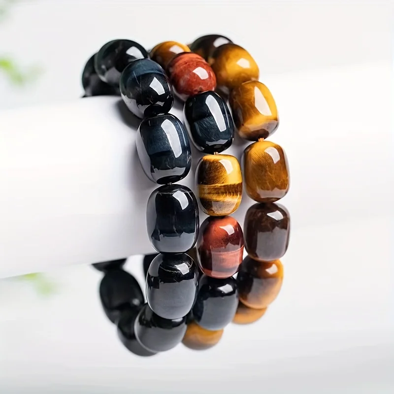 

Exquisite Natural Tiger Eye Stone Tube Bead Elastic Bohemian Unique Men's and Women's Bracelet - Pure Crystal Rock Jewelry