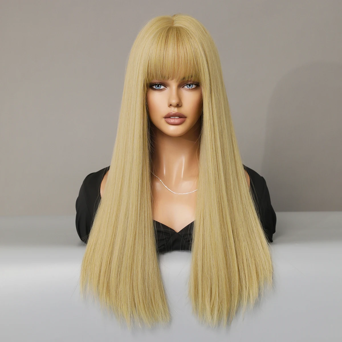 NAMM Ombre Blonde Wig for Women Daily Party Long straight Wig Natural Synthetic Hair Fashion Wig with Bangs Heat Resistant Fiber