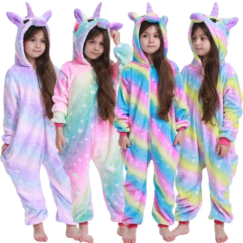 Animal Wolf Lion Licorne Onesie Kids Costume Jumpsuit Kigurumi Pajamas Unicorn for Children Baby Girls Pyjamas Boys Sleepwear