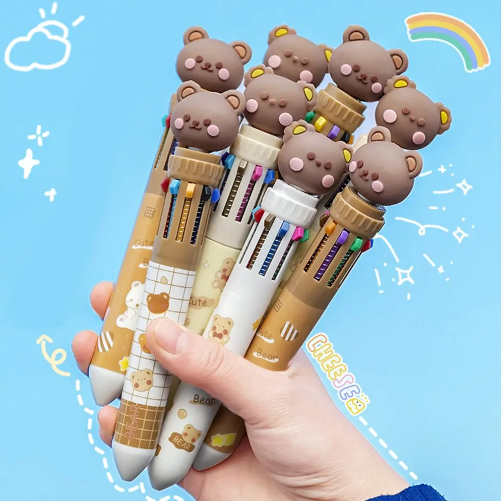 10-kolorowy długopis Cartoon Bear 0,5 mm Kolorowe długopisy żelowe z tuszem Silikonowe długopisy Kawaii Szkolne artykuły biurowe Koreańskie artykuły