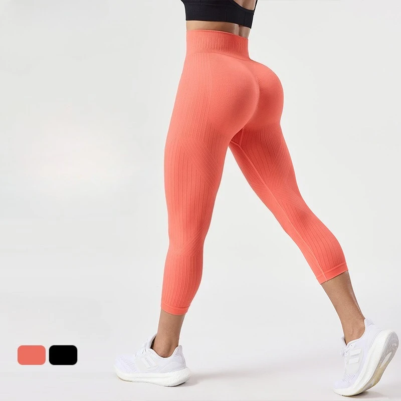 

VEQKING Seamless High Waist Women Crop Pants Yoga Hip Lift Sports Leggings Sexy Lines Gym Fitness Tights Elastic Workout Pants