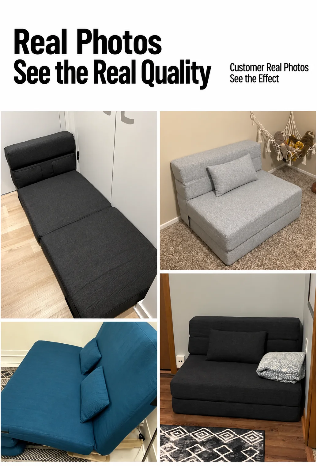 Compact 28D Foam Folding Single Sofa Bed Vacuum Compressed 3 in 1 Convertible Sleeper Chair for College Dorm Reading Room Bulk