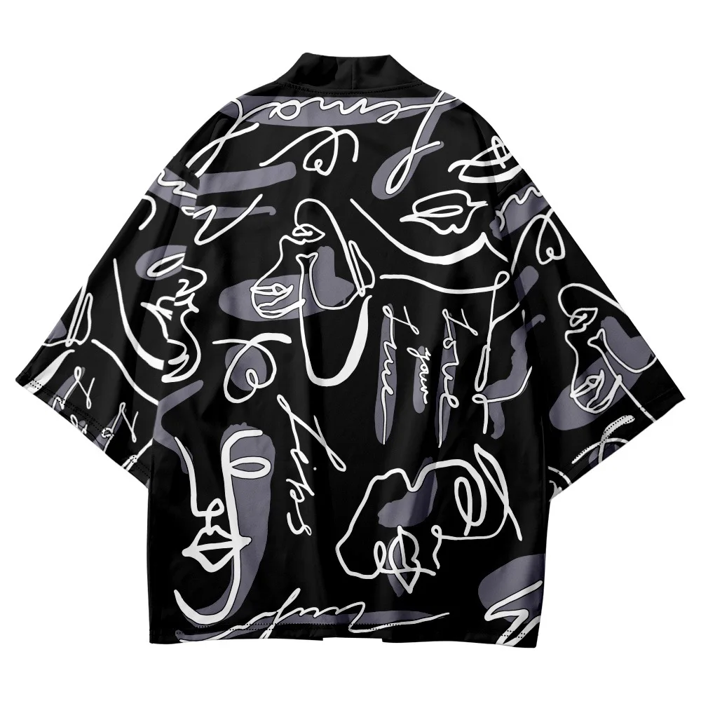 Fashion Graffiti Kimono Cardigan Oversized Haori Japanese Harajuku Women Men Cosplay Blouse Yukata Clothing
