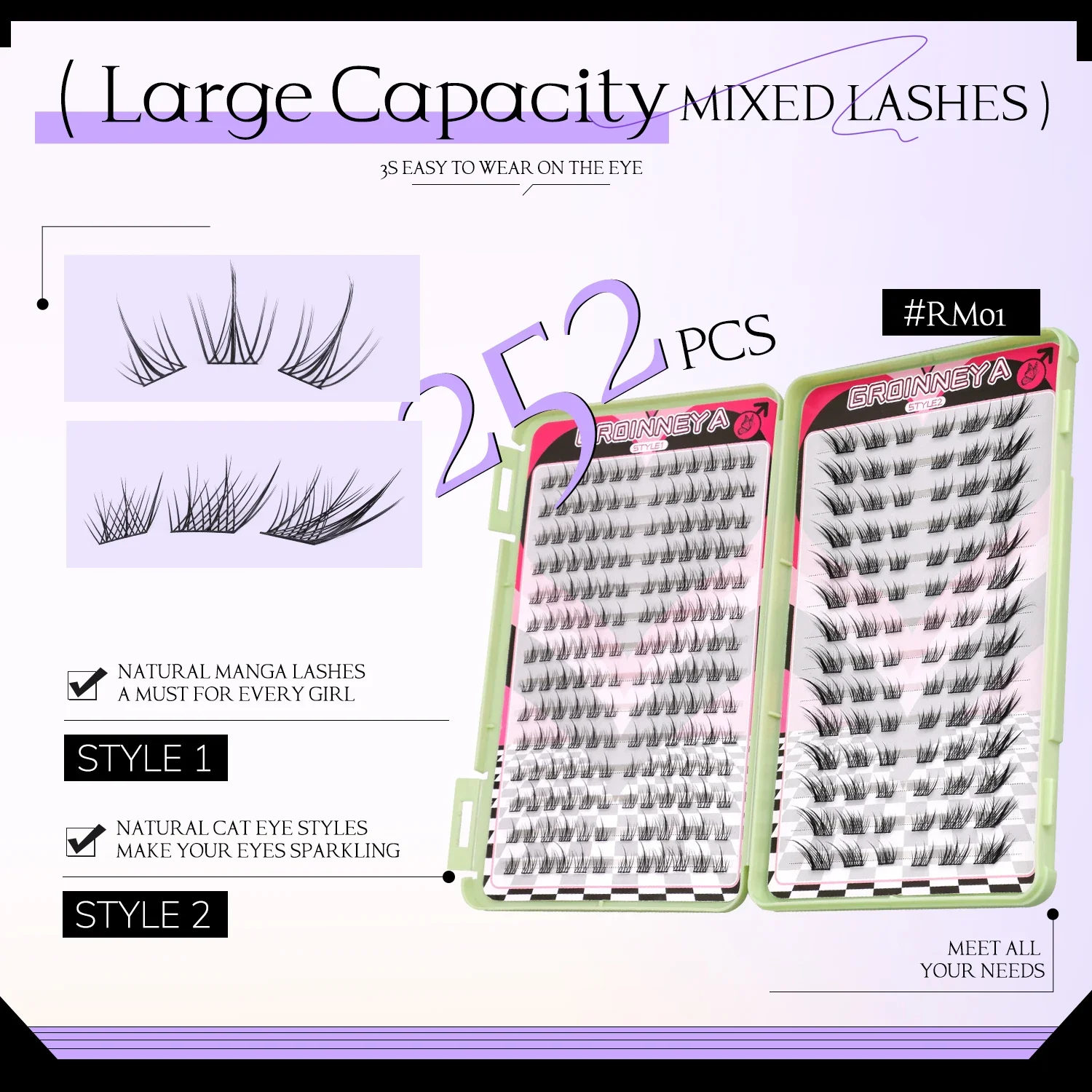 GROINNEYA Wimpers Clusters 320 stks Natuurlijke Wimperverlenging Cluster Wimpers Volume Gemengde Lade Wimpers Cluster Natuurlijke Wimpers