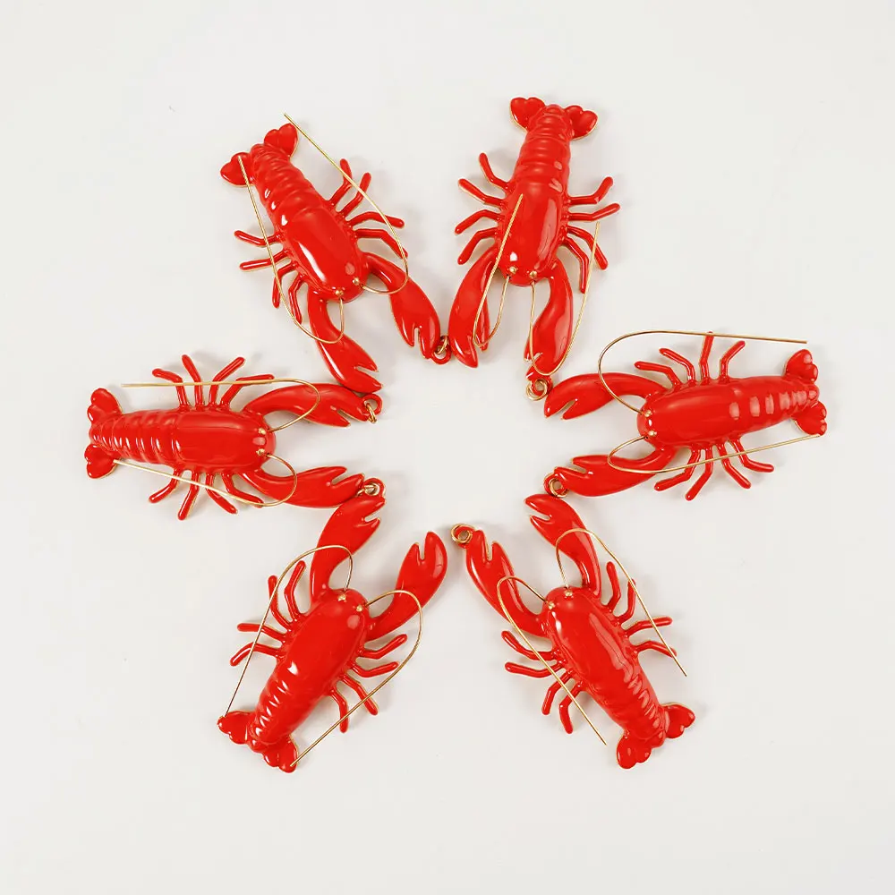 6 Pcs Red Metal Lobster Pendant Set for DIY Jewelry Making Heavy Craft Supplies for Necklaces Bracelets Key Chains Unique Des