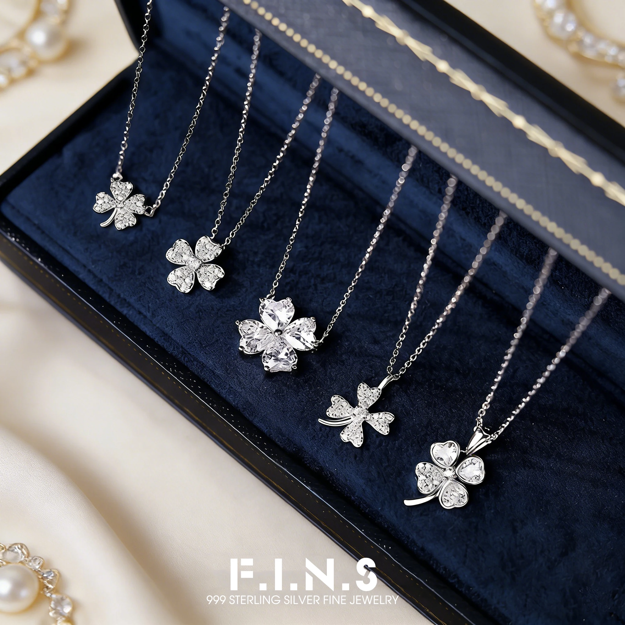 

F.I.N.S S925 Sterling Silver Zirconia Clover Necklace Luxury Aesthetic Four-Leaf Pendants Collarbone Chain Fine Jewelry Gifts