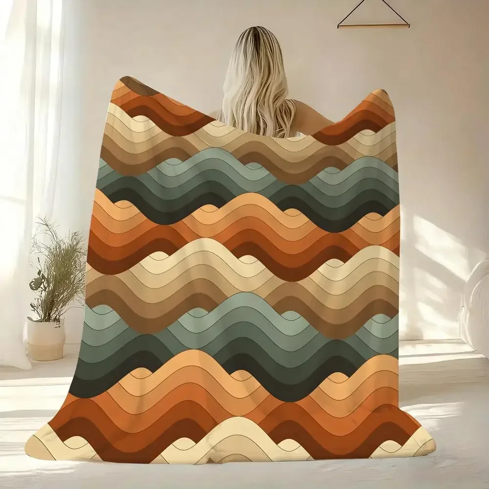 Boho Sunset Wave Pattern Throw Blanket Cozy Living Room Sofa Bedding Decor dorm room essential blanket