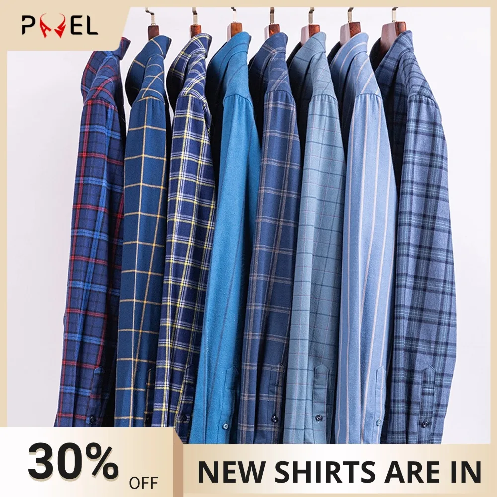 

Fall Winter 100% Cotton Men's Plaid Striped Flannel Shirts, Long Sleeve Work Casual Soft Brushed Button Down Shirt with Pocket