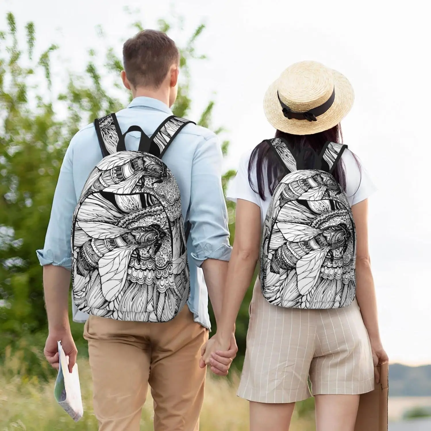 Backpack Casual Lightweight Bee And Flower Laptop Backpack Men Women Travel Bag Outdoor Canvas Daypack image 6
