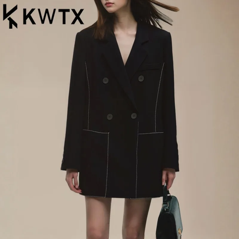 

KWTX Women’s Casual Double Breasted Blazer Elegant Lapel Design High-Quality Spring Summer 2025 Resort Style Premium Stitching