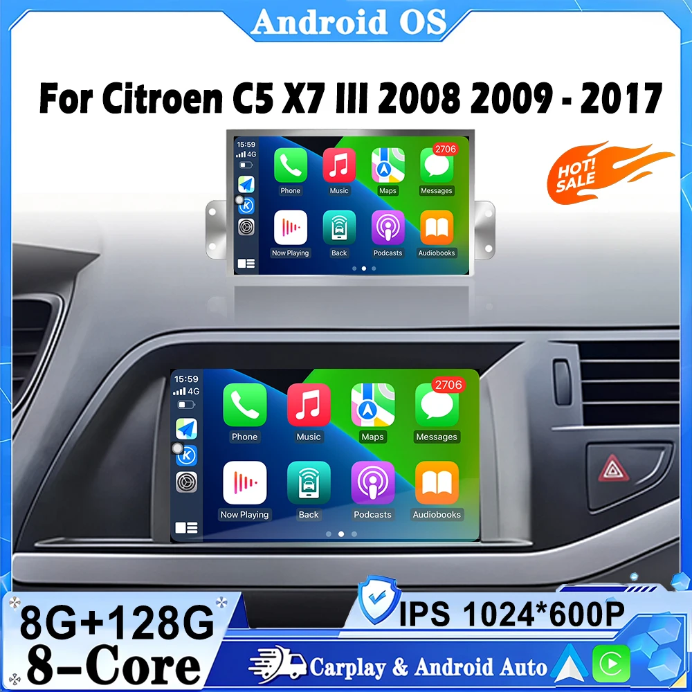 Reproductor Multimedia para Automóvil Android 16 de 7 Pulgadas para Citroen C5 X7 IlI 2008 2009-2017, GPS, Carplay, Radio Estéreo para Automóvil, Unidad Principal de Audio y Video