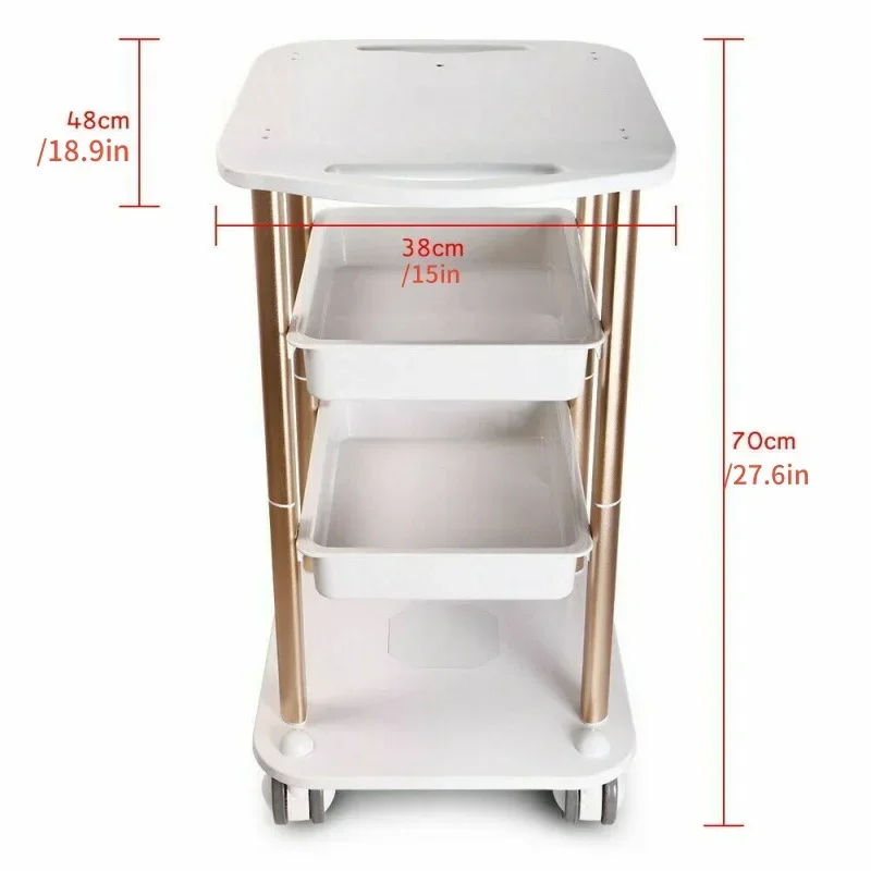 Carro de estantería para salón rodante de belleza, carro de almacenamiento para barbería, carrito de tatuajes, carrito de spa y salón, carrito móvil doble para herramientas