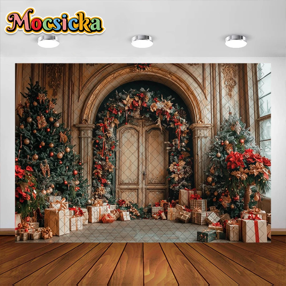 Fondo de sala de Navidad guirnalda de Navidad chimenea regalo decoración niños vacaciones foto retrato telones de fondo accesorios de estudio Banner