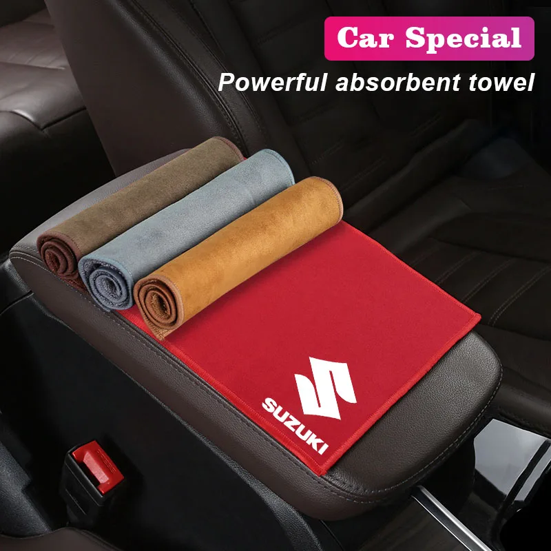 Toalla de gamuza con logotipo de coche, paño de trapo de secado y limpieza de microfibra para Suzuki SX4 Jimny Swift Vitara Alto Ignis Splash Samurai Kizashi