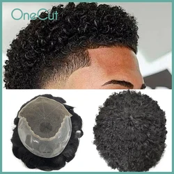 Q6 4mm 25mm Curly Men Toupee Lace&PU Human Hair Replacement System Durable Wig Breathable Hairpiece  Male Capillary Prothesis 6