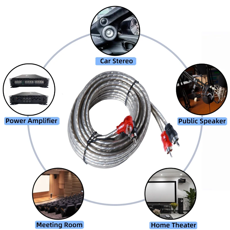 5 متر السيارات النحاس النقي كابل الصوت سيارة نظام الصوت تعديل مضخم الصوت مكبر للصوت 2 Rca إلى 2 Rca سلك إشارة كابل #5