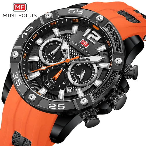 Reloj cronógrafo MINI FOCUS, marca de lujo, analógico, de cuarzo, deportivo, relojes para hombre, reloj de pulsera de silicona resistente al agua con fecha a la moda 0349