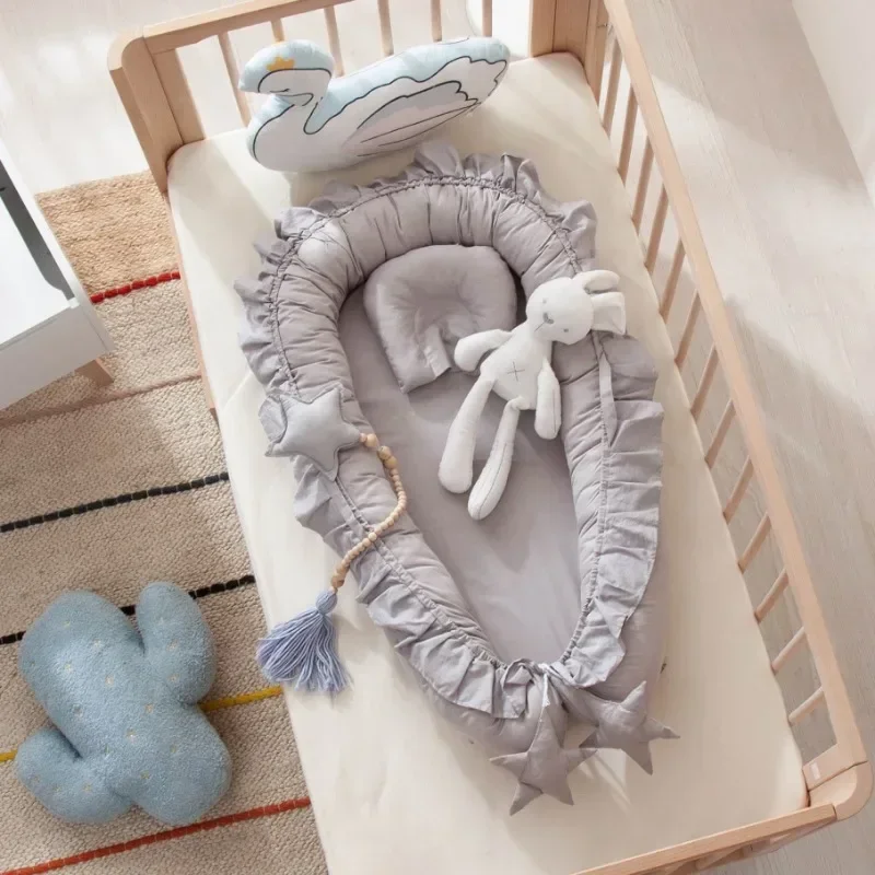 0-12 Months Foldable Anti-squeeze Baby Bed with Pillow Cotton Babies Star Bedding Baby Travel Beds for New Born