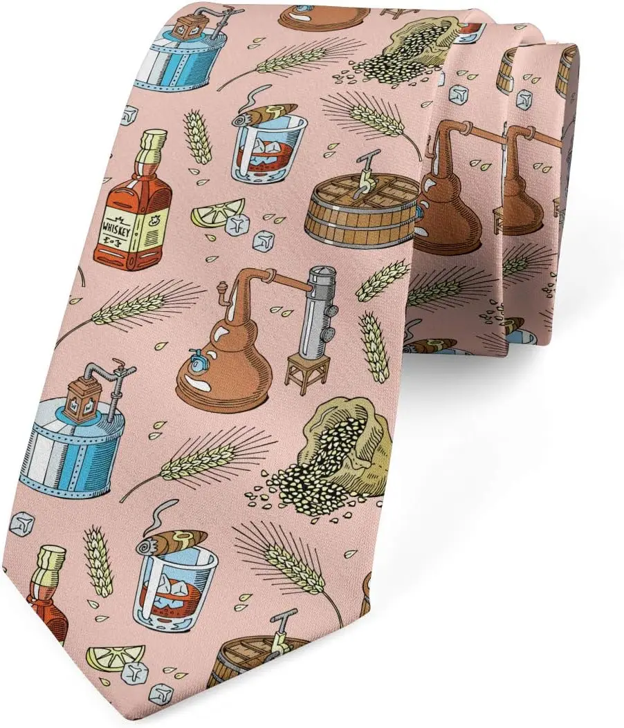 Wine Beer Wheat Print Pattern Multicolor Modern Men's Tie One Size Print