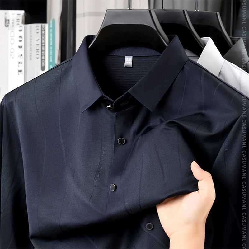 

TFETTERS повседневная шелковая длинная рубашка для мужчин, весна-осень 2024, Новое поступление, мягкая дышащая деловая рубашка с длинными рукавами для мужчин