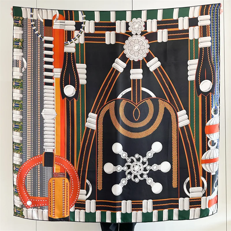 Saddle Print Silk Scarf Luxury Designers Hand-rolled Edges Large Shawls Women Bandanas Accessories Belt Hair Neck Decorations