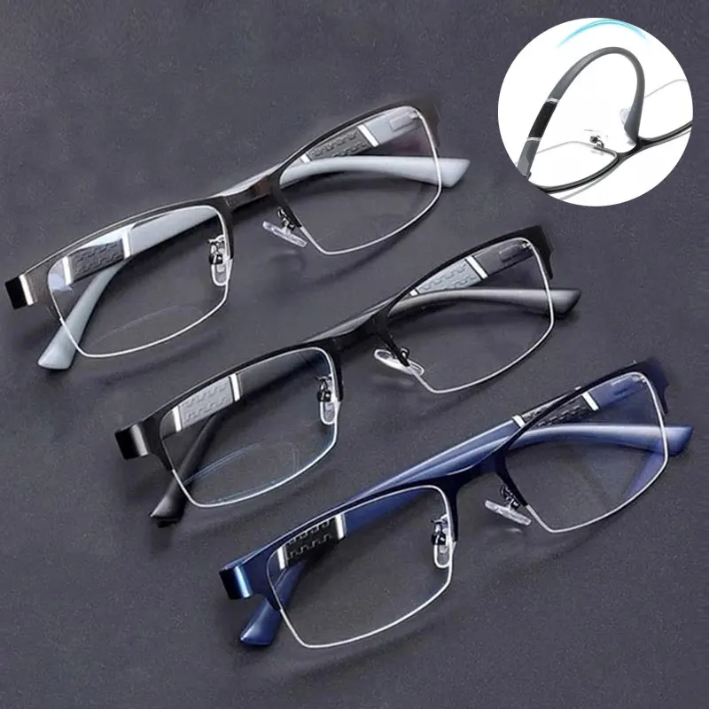 

Men Reading Glasses Half-frame Glasses Diopter 0 To +4.0 Business Male Presbyopic Eyeglasses Blue Light Blocking Glasses