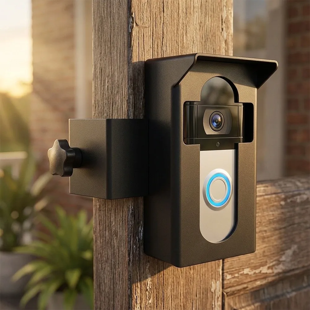 Outdoor Rated Metal Bracket with Rain Hood for Ring Video Doorbell Secure Door Edge Mounting 16.5x4x7cm Dimensions