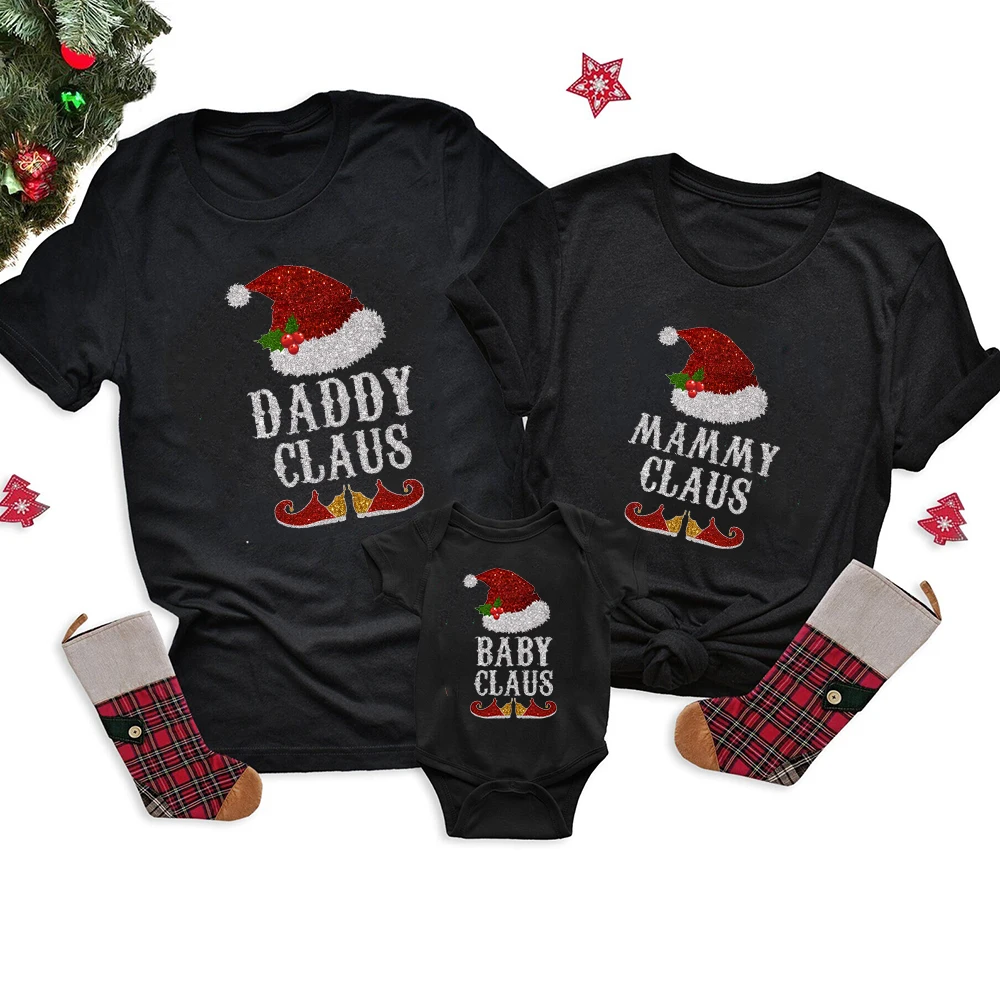 Merry Christmas Dad Mom Baby T-Shirt Clothing Daddy Claus Mammy Claus Baby Claus Family Matching Christmas New Year Outfits