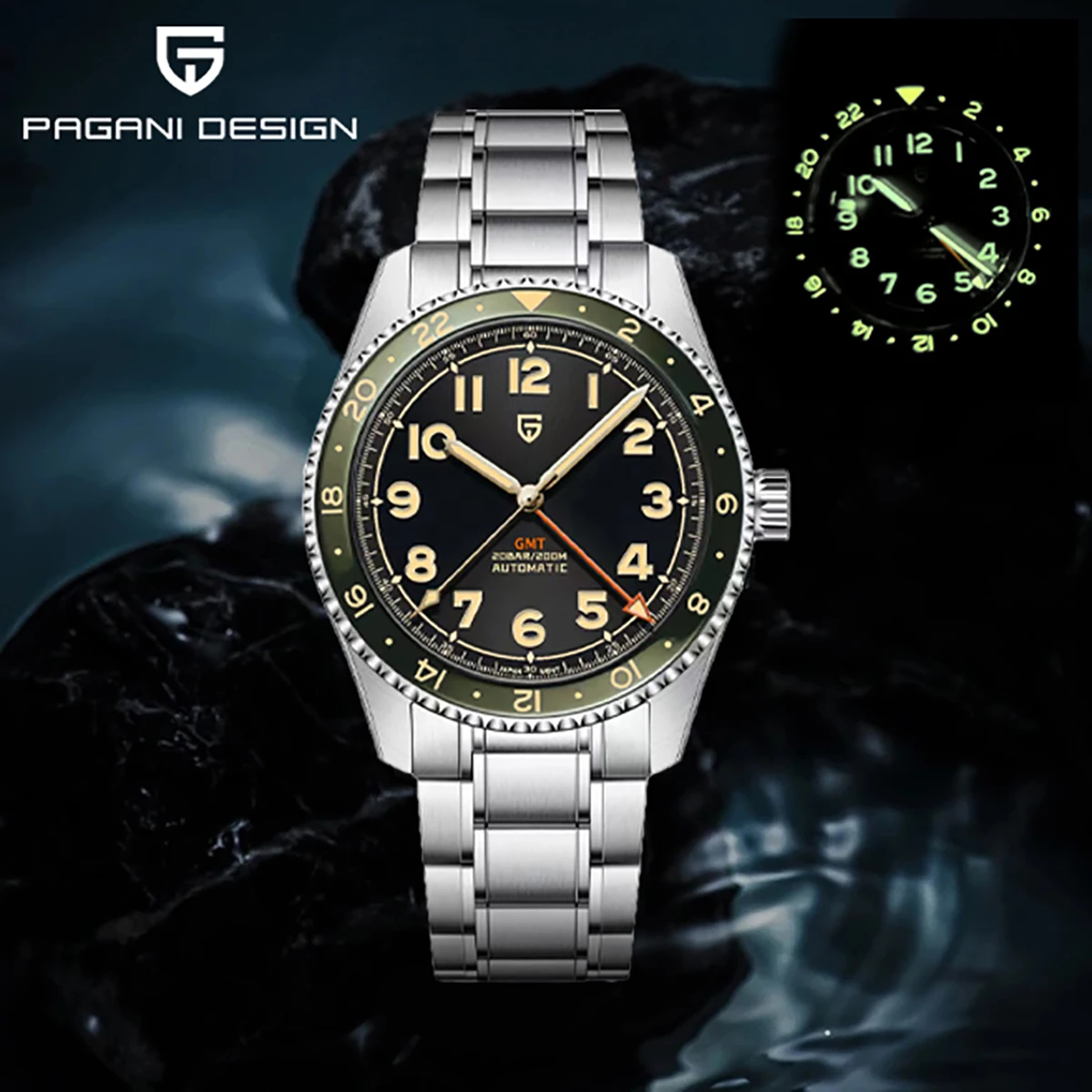 

Pagani Design 2024 New NH34A Men's GMT Automatic Mechanical Watch Top Sapphire Diver 20Bar BWG-9 Leisure Travel Watch for Men's