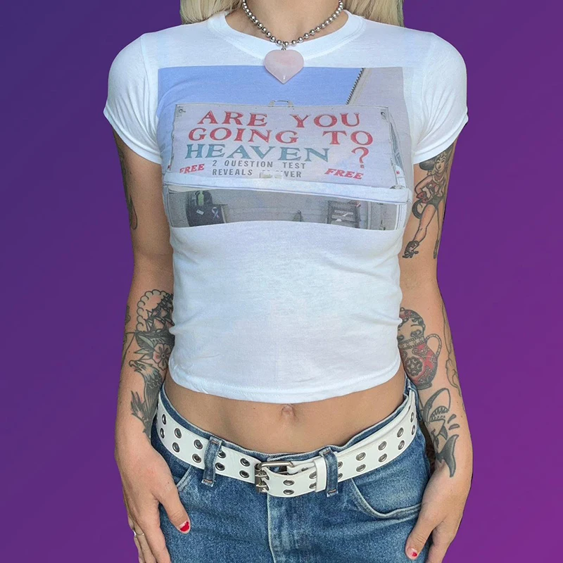 Harajuku ästhetische Vintage Frauen T-Shirt Kleidung 1920er Jahre y2k Crop Tops T-Shirt Fliege drucken schlanke Grafik Streetwear Kurzarm T-Shirt